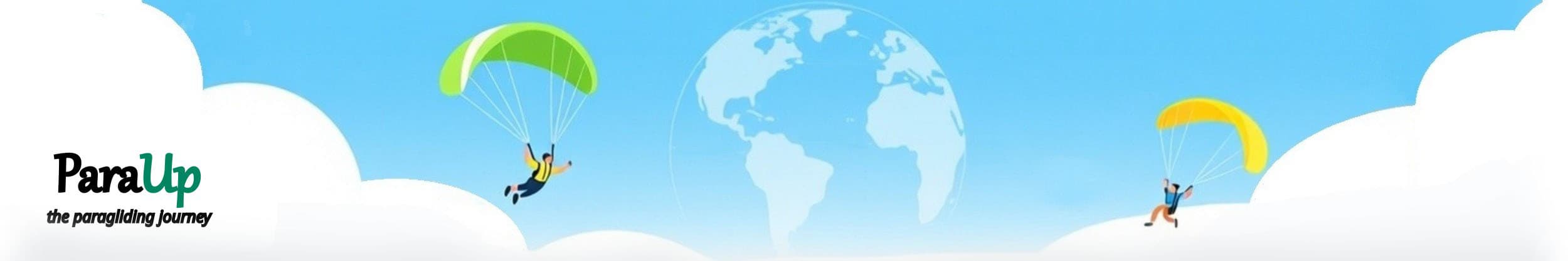 Paraglider floating among wide open skies and soft clouds