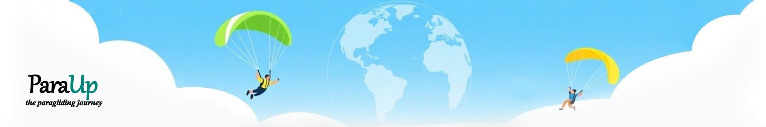 Paraglider floating among wide open skies and soft clouds